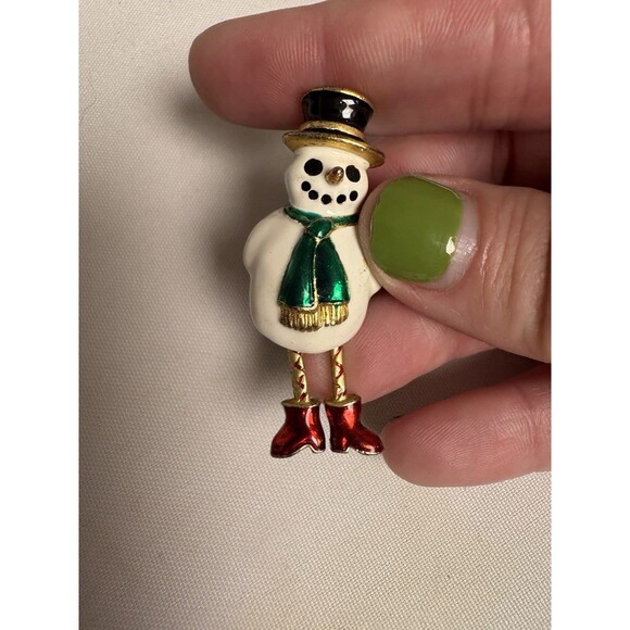 Vintage Gold Tone Snowman Brooch Pin Swinging Legs Christmas Holidays Frosty - Picture 4 of 8